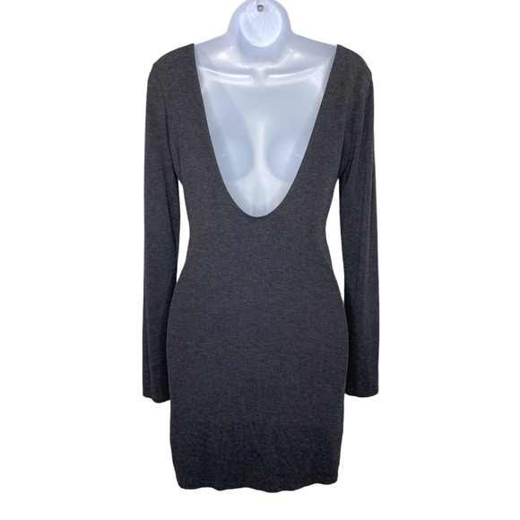 Ruched Bodycon Dress with Deep Back- Charcoal- S - Picture 3 of 4